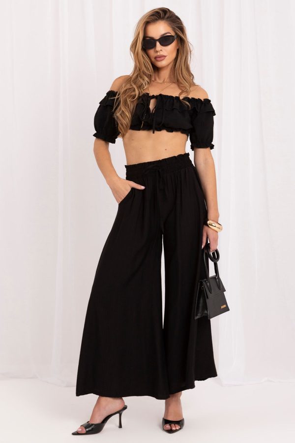 Black Women Trousers in Pants, Trousers, Shorts with Polyamide and Viscose