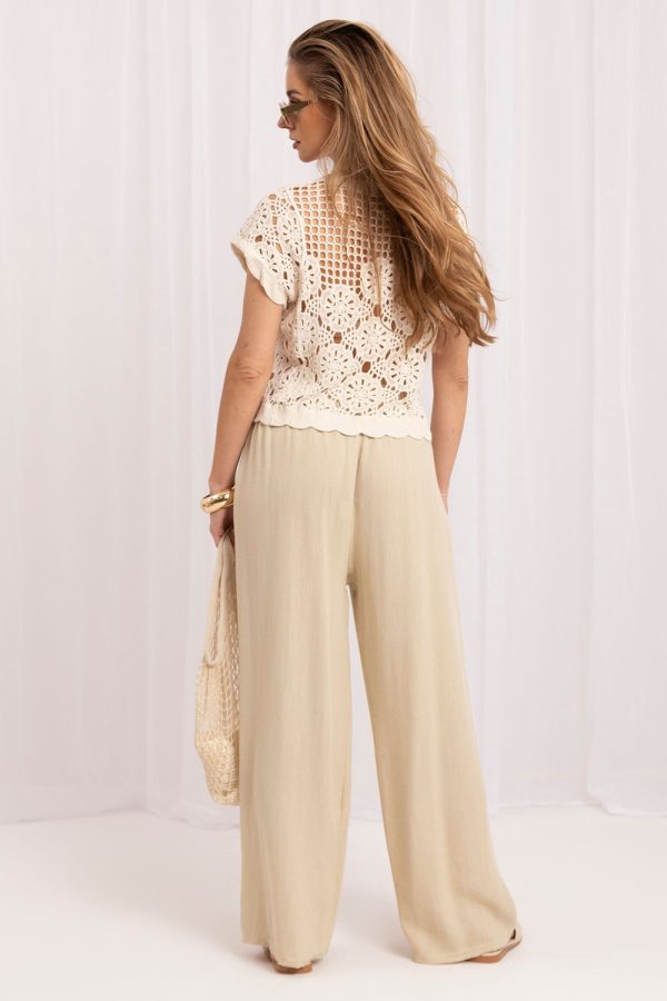 Beige Women Trousers in Pants, Trousers, Shorts with Polyamide and Viscose