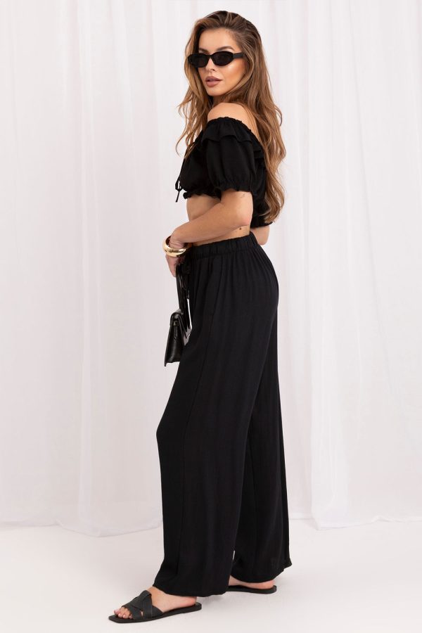 Black Women Trousers in Pants, Trousers, Shorts with Polyamide and Viscose