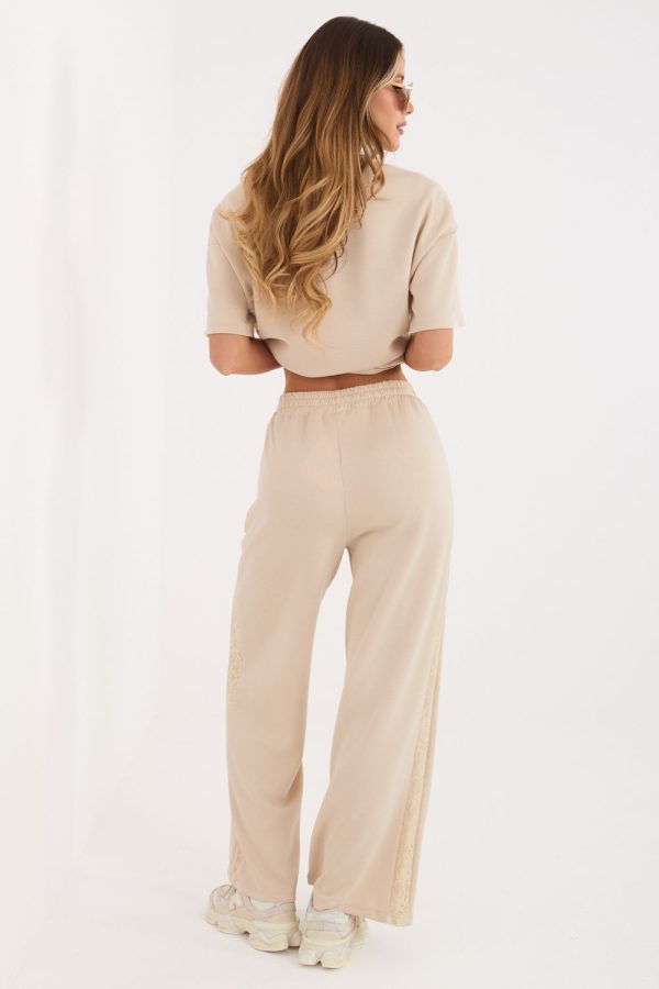 Beige Tracksuit Trousers in Pants, Trousers, Shorts with Spandex, Polyester and Viscose