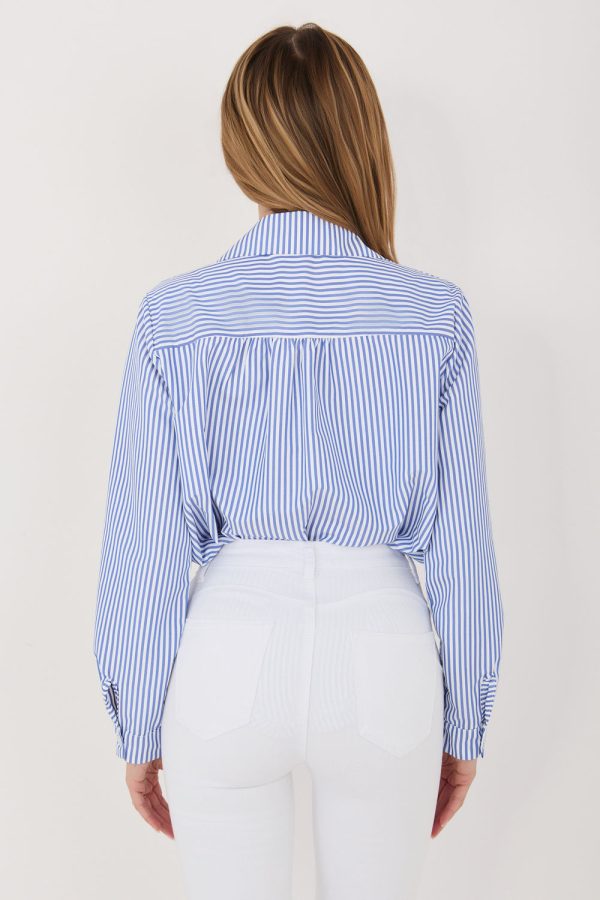 Blue Long Sleeve Shirt in Shirts For Women with Spandex and Polyester
