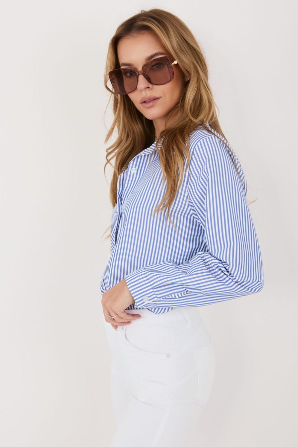 Blue Long Sleeve Shirt in Shirts For Women with Spandex and Polyester