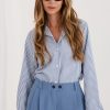Navy Blue Long Sleeve Shirt in Shirts For Women with Spandex and Polyester