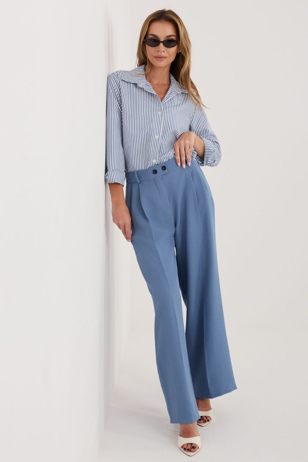 Navy Blue Long Sleeve Shirt in Shirts For Women with Spandex and Polyester