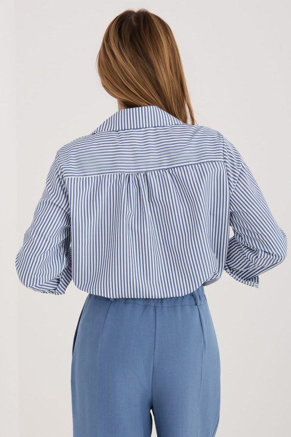 Navy Blue Long Sleeve Shirt in Shirts For Women with Spandex and Polyester