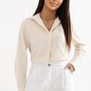 Beige Long Sleeve Shirt in Shirts For Women with Spandex and Polyester