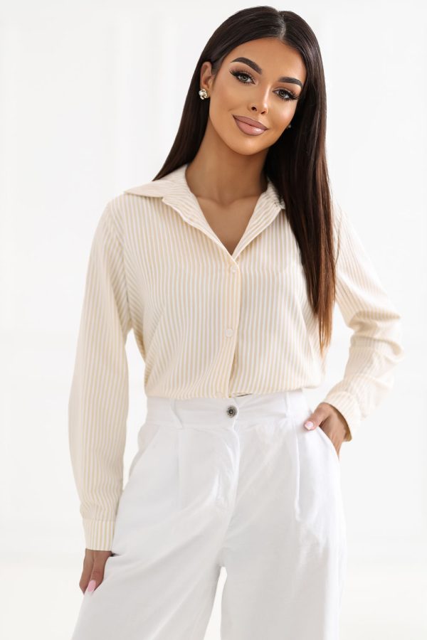 Beige Long Sleeve Shirt in Shirts For Women with Spandex and Polyester