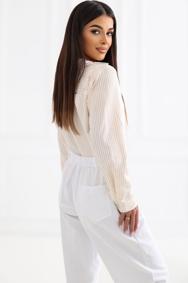 Beige Long Sleeve Shirt in Shirts For Women with Spandex and Polyester