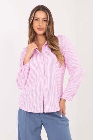 Pink Long Sleeve Shirt in Shirts For Women with Spandex and Polyester