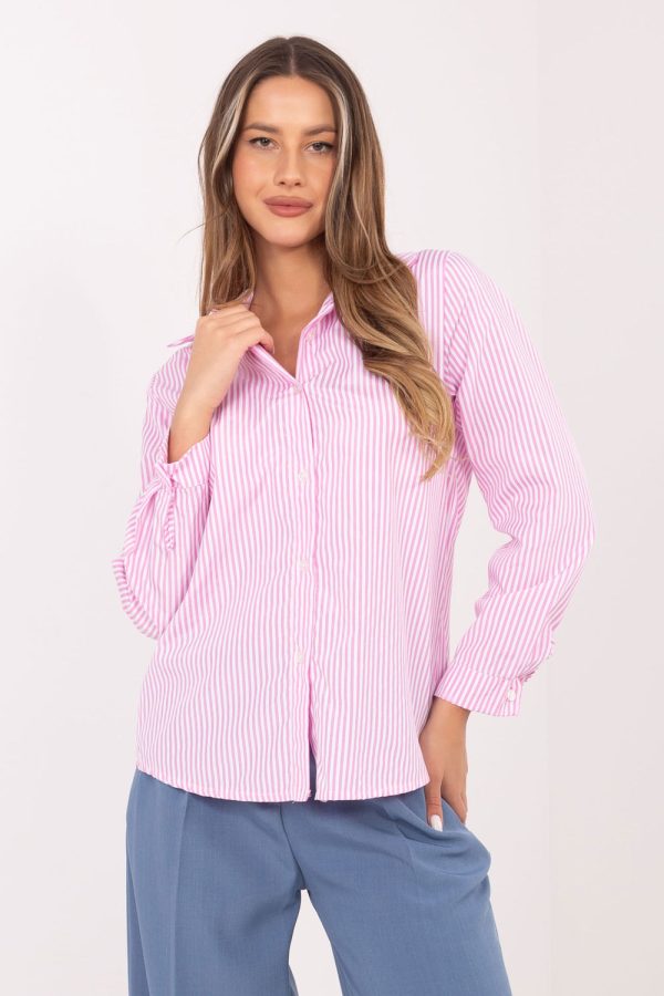 Pink Long Sleeve Shirt in Shirts For Women with Spandex and Polyester