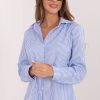 Blue Long Sleeve Shirt in Shirts For Women with Spandex and Polyester