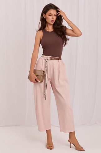 Pink Women Trousers in Pants, Trousers, Shorts with Cotton and Spandex