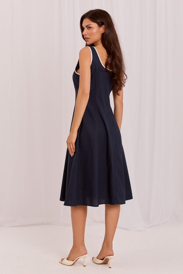 Navy Blue Daydress in Day Dresses with Cotton and Len