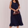 Navy Blue Daydress in Day Dresses with Cotton and Len