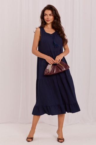 Navy Blue Daydress in Day Dresses with Cotton and Len