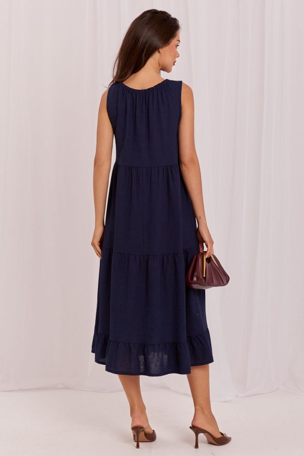 Navy Blue Daydress in Day Dresses with Cotton and Len