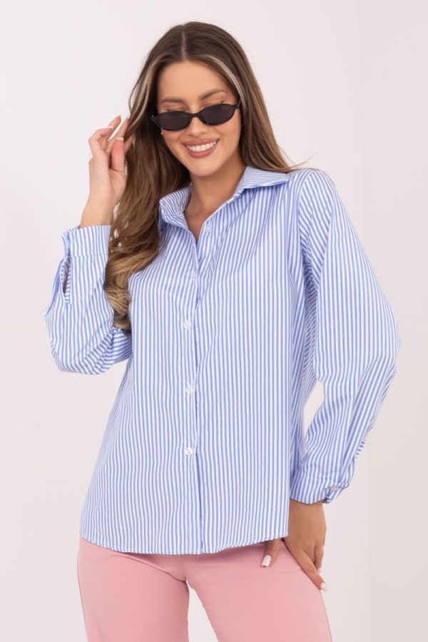 Blue Long Sleeve Shirt in Shirts For Women with Spandex and Polyester