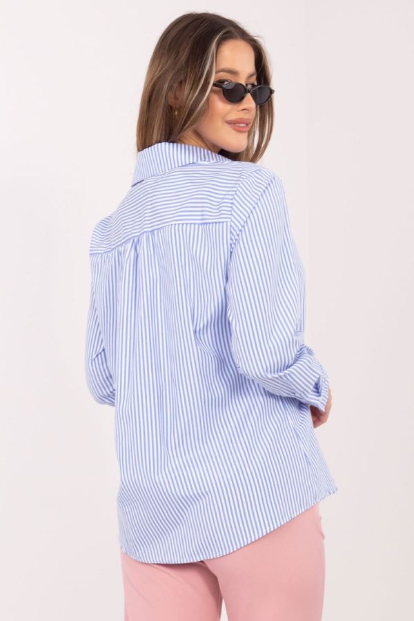 Blue Long Sleeve Shirt in Shirts For Women with Spandex and Polyester