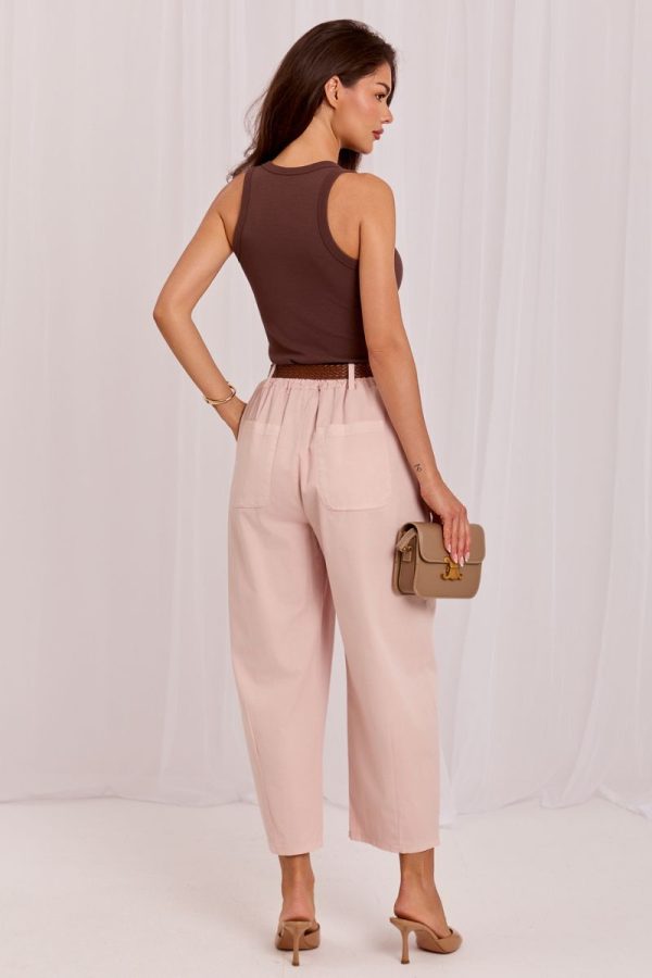 Pink Women Trousers in Pants, Trousers, Shorts with Cotton and Spandex