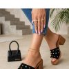 1131282 Black Heeled Sandals in Sandals & Flip-Flops For Women with Fabric, Footbed and Heel Height