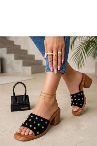 1131282 Black Heeled Sandals in Sandals & Flip-Flops For Women with Fabric, Footbed and Heel Height