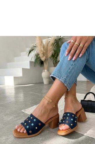 Blue Heeled Sandals in Sandals & Flip-Flops For Women with Fabric, Footbed and Heel Height