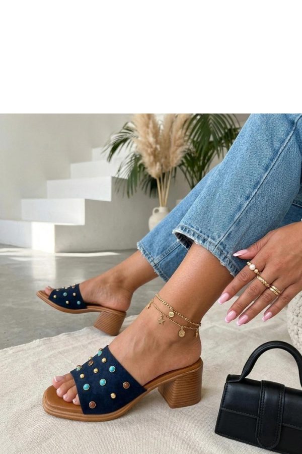 Blue Heeled Sandals in Sandals & Flip-Flops For Women with Fabric, Footbed and Heel Height