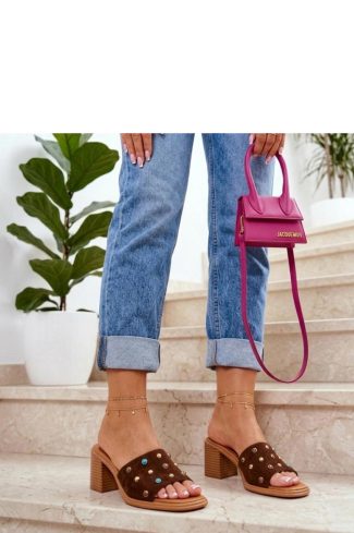 1131285 Brown Heeled Sandals.Fabric, Footbed and Heel Height