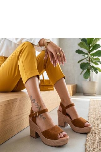 1131294 Brown Heel Sandals...Fabric, Footbed and Heel Height