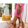 Brown Heel Sandals.Fabric, Footbed and Heel Height
