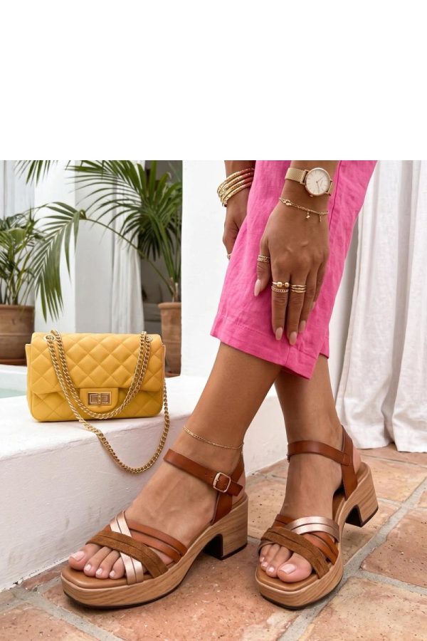 Brown Heel Sandals.Fabric, Footbed and Heel Height