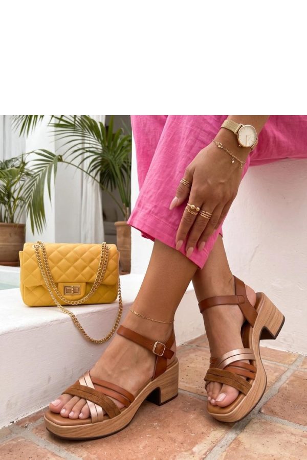 Brown Heel Sandals.Fabric, Footbed and Heel Height