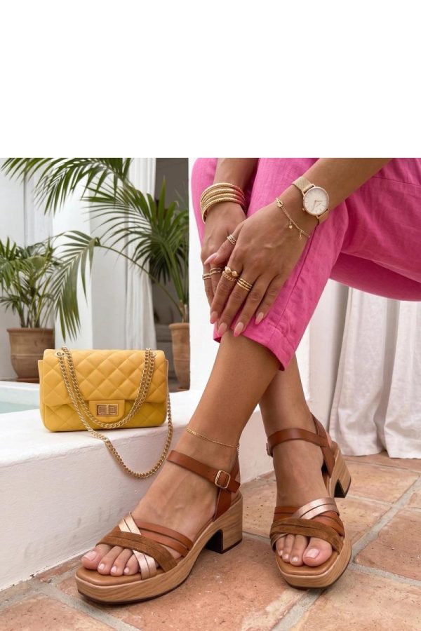 Brown Heel Sandals.Fabric, Footbed and Heel Height