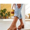 1131315 Brown Heeled Sandals.Fabric, Footbed and Heel Height