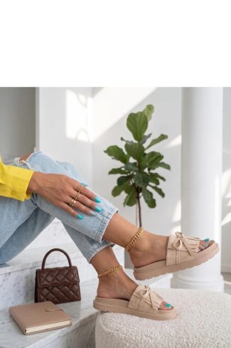 Beige Platform Sandals.Fabric, Footbed and Platform Height