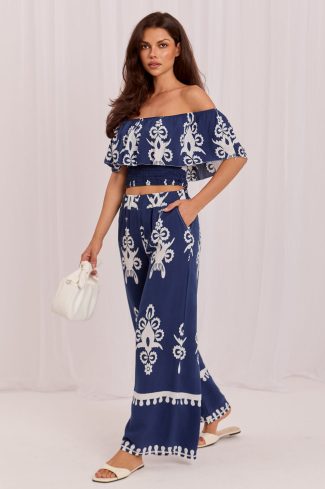 Navy Blue Set in Pants, Trousers, Shorts with Viscose