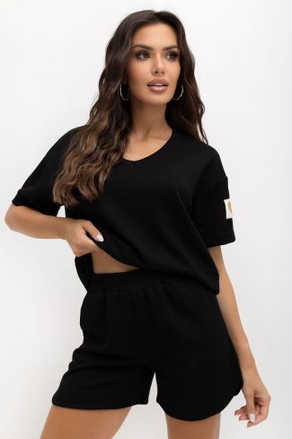 Black Set in Pants, Trousers, Shorts with Cotton, Spandex and Viscose