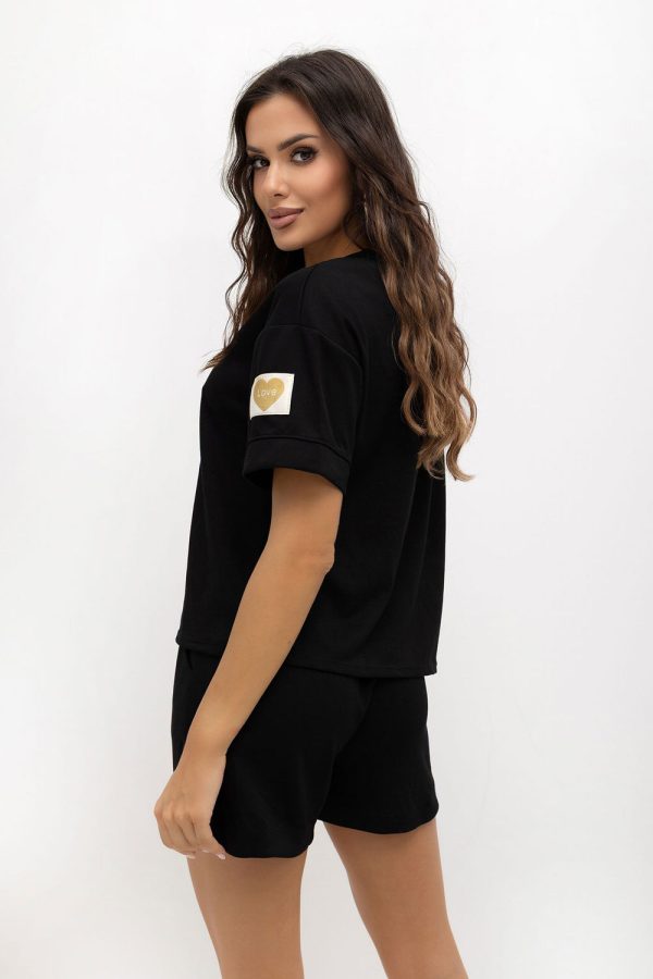 Black Set in Pants, Trousers, Shorts with Cotton, Spandex and Viscose