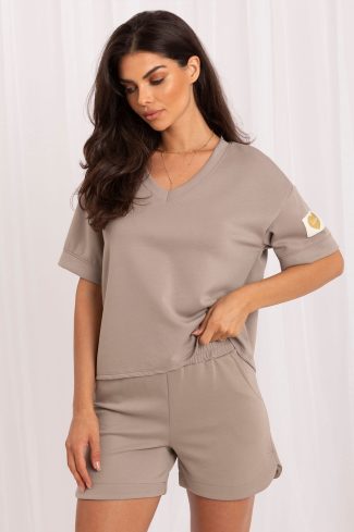 Beige Set in Pants, Trousers, Shorts with Cotton, Spandex and Viscose