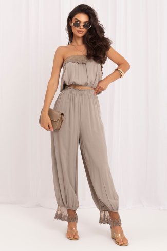 Beige Set in Pants, Trousers, Shorts with Viscose