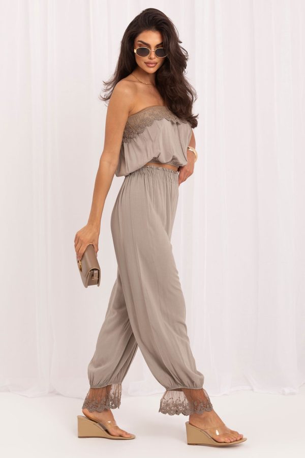 Beige Set in Pants, Trousers, Shorts with Viscose