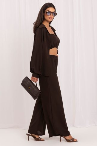 Brown Set in Pants, Trousers, Shorts with Polyester