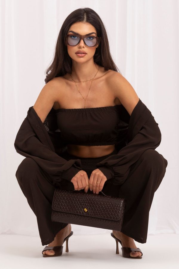 Brown Set in Pants, Trousers, Shorts with Polyester