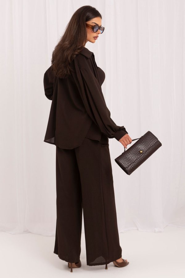 Brown Set in Pants, Trousers, Shorts with Polyester