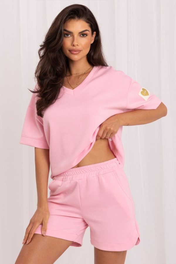 Pink Set in Pants, Trousers, Shorts with Cotton, Spandex and Viscose