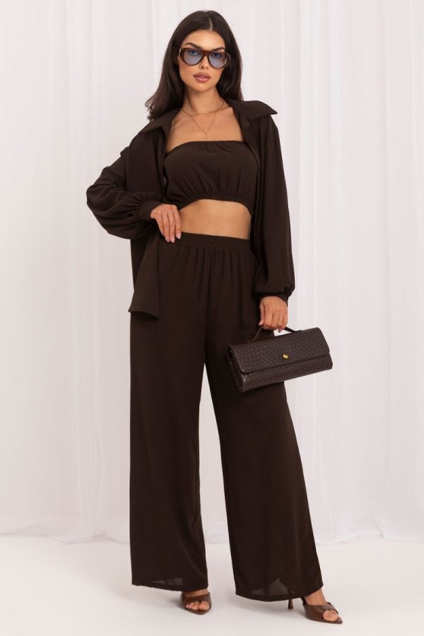 Brown Set in Pants, Trousers, Shorts with Polyester