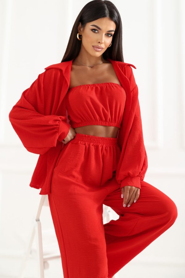 Red Set in Pants, Trousers, Shorts with Polyester