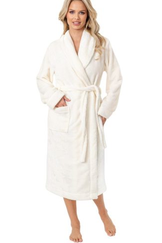 Beige Bathrobe in Dressing Gowns, Bathrobes For Women with Polyester