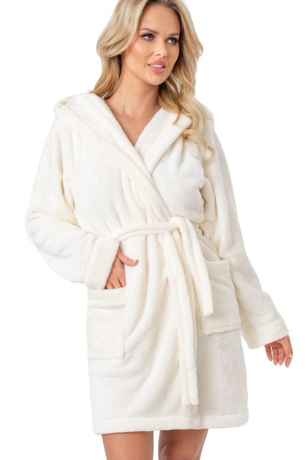 Beige Bathrobe in Dressing Gowns, Bathrobes For Women with Polyester