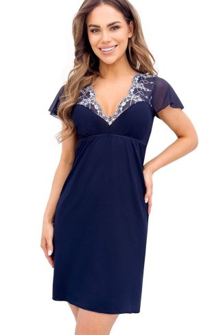 Navy Blue Nightshirt in Nightgowns, Nighties, Sleep Shirts with Spandex, Polyester and Viscose